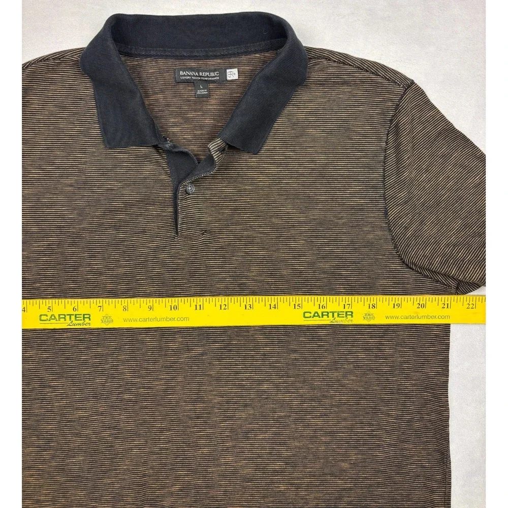 Banana‎ Republic Polo Mens Large Brown Stripe Luxury Touch Performance L